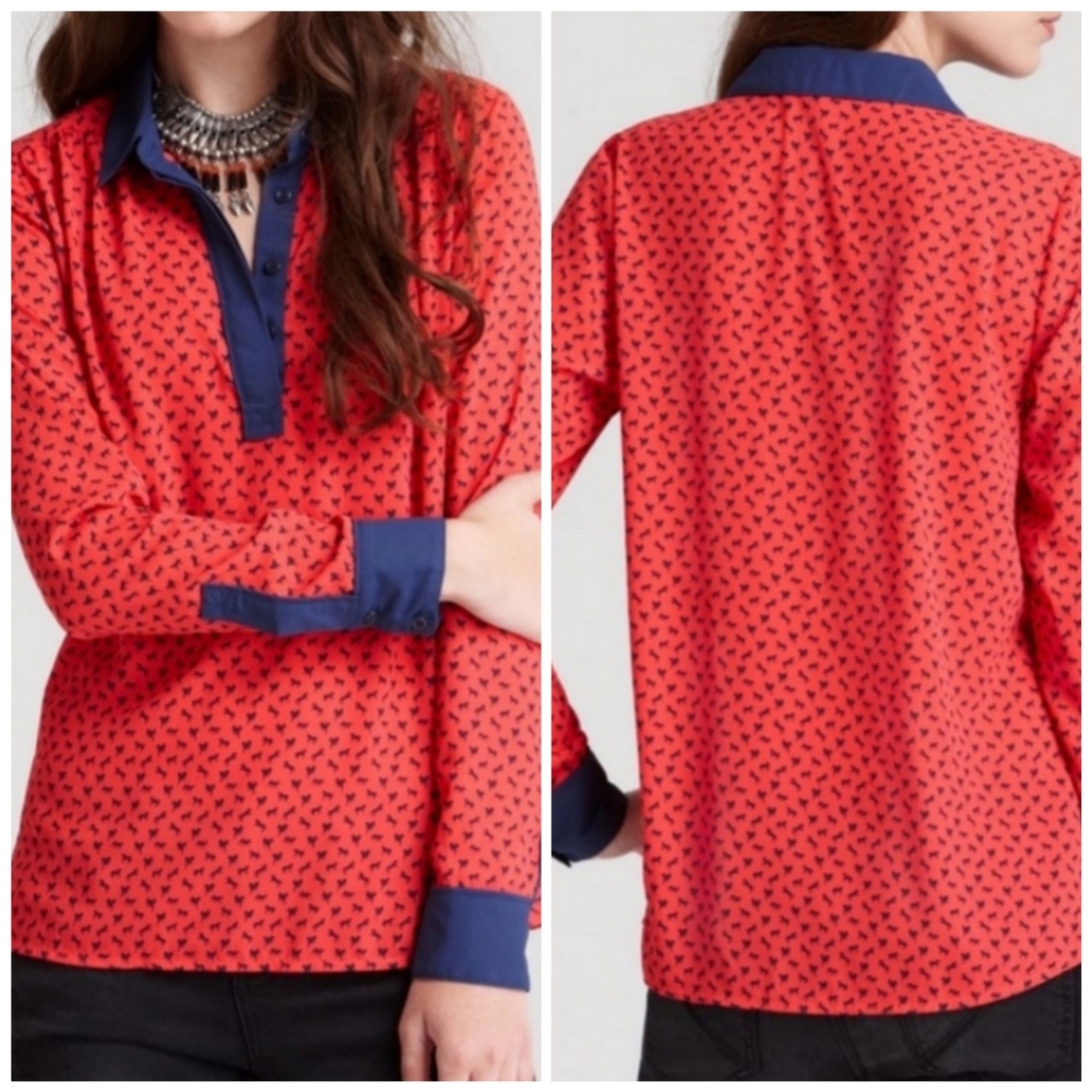Free People horse print semi sheer blouse, Small